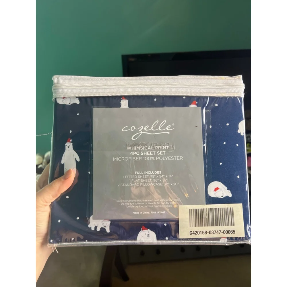 Cozelle Whimsical Polar Bear Print 4-Piece Sheet Set Full Size Microfiber NWT